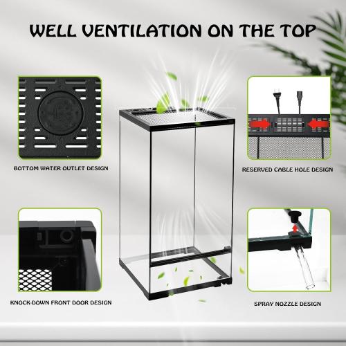 Size 12x12x24 15 Gallon Tall Reptile Glass Tank 12x12x24 with Drainage System - Pre-Assembled Vertical Reptile Cage for Arboreal Geckos,Chameleon,Lizard,Tree Frog and Snake with Terrarium Decoration