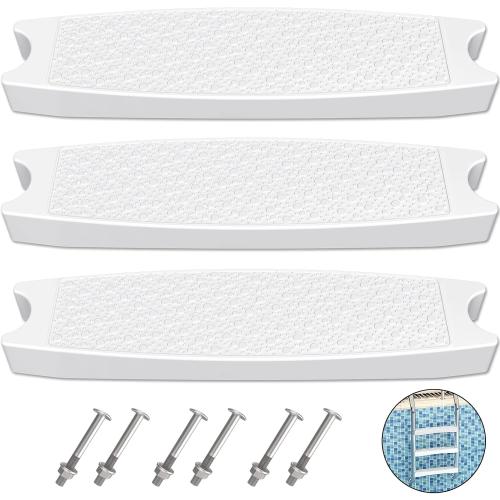 Goovilla Pool Ladder Steps Replacement, (3-Pack) 18 Universal Heavy-Duty Molded Plastic Swimming Pool Ladder Rung Step with 6 PCS Stainless Steel Bolts for Inground and Above Ground Pools, White