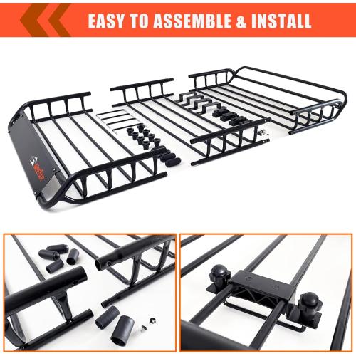 MeeFar Roof Rack Carrier Basket Universal Rooftop 51 X 36 X 5   Waterproof Bag 15 Cubic Feet (44 34 17), and Cargo Net with Attachment Hooks, Ratchet Straps