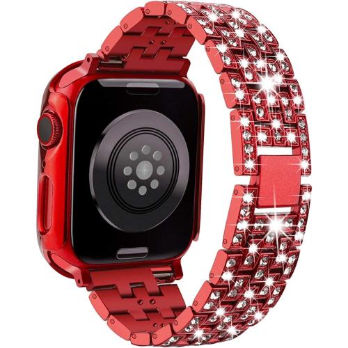 JOHIPI 3-Pack Compatible With Apple Watch Band 38mm 40mm 42mm 44mm   Case, Women Jewelry Bling Diamond Metal Strap with Diamond Case and Glass Screen Protector Case For iWatch Series SE 6 5 4 3 2 1