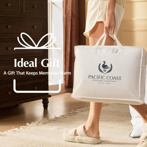 Pacific Coast Goose Feather Down Fiber Comforters Queen Size, Extra Fluffy White Duvet Insert, Ultra-Soft, Breathable, All Season Hotel Luxury Bedding Comforters