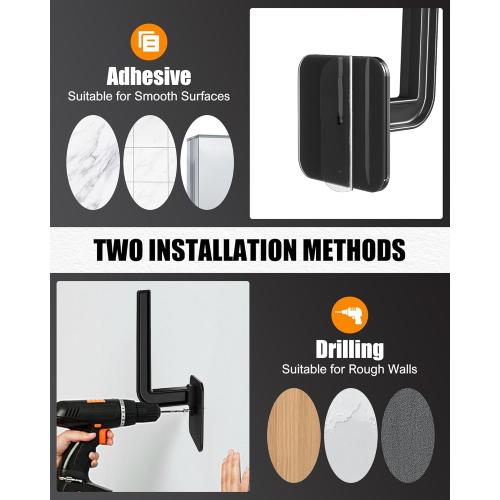 Hat Rack for Hat Storage (4-Pack), Multi-Purpose Hat Organizer, Strong Adhesive Hat Hooks for Wall Organizer for Baseball Caps, Two Mounting Options Hook, Black