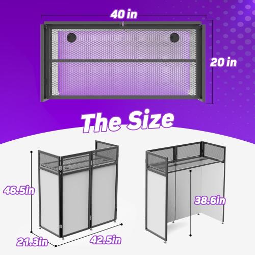 YooKoo Foldable DJ Booth for Tool-Free Assembly, DJ Table with White & Black Scrims, Metal Frame DJ Facade, DJ Stand with Cable Hole and Carry Bag, for Parties & Events & Small Studios ( maybe missing screws)