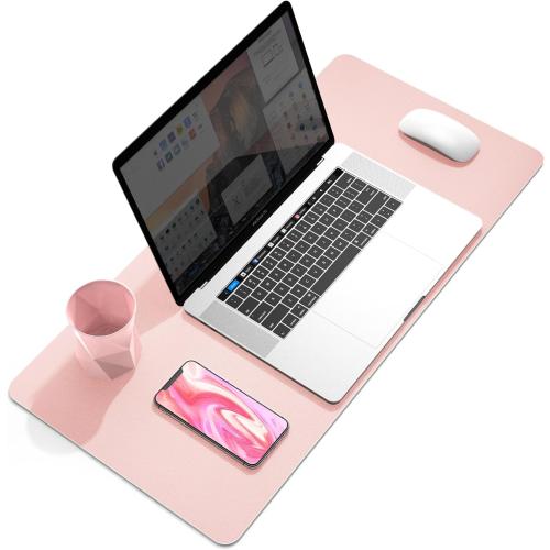 YSAGi Dual-Sided Desk Pad Protector, Desk Mat with Non-Slip - Waterproof PU Leather Office Desk Blotter for Mouse, Keyboard, Writing (23.6 x 13.7, Pink)