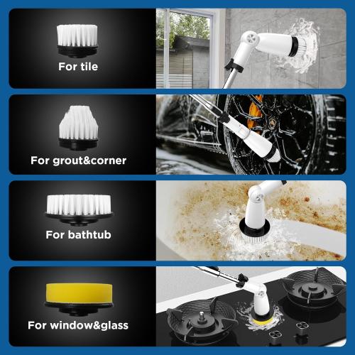 Color Black and White Electric Spin Scrubber, 2024 Upgraded Bathroom Cleaner, Power Shower Cleaning Brush with Extendable Handle & 4 Brush Heads, Dual Speed & USB-C Charging, Shower Scrubber for Bathtub, Tile, and Floor