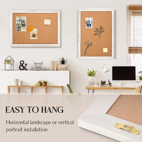 Cork Board Bulletin Board, 36 x 24 Corkboard for Wall, Rustic White Wooden Frame, Hanging Pin Board for Home & Office Decor, 10 Push Pins