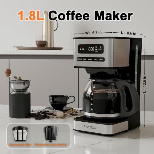 12-Cup Programmable Coffee Maker, Regular & Strong Brew Drip Coffee Machine, 1-4 Cup and Ice Coffee Setting, 24H Timer, Auto Shut-Off, Keep Warm, Pause & Serve