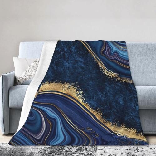 Perinsto Blue Painted Marble Throw Blanket Ultra Soft Warm All Season Marbling Painting Decorative Fleece Blankets for Bed Chair Car Sofa Couch Bedroom