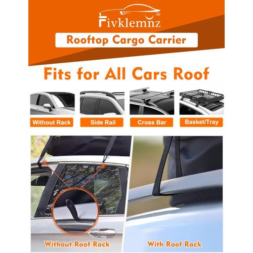 FIVKLEMNZ Car Rooftop Cargo Carrier Roof Bag Waterproof for All Top of Vehicle with/Without Rack Includes Topper Anti-Slip Mat   Reinforced Straps   6 Door Hooks   Luggage Lock