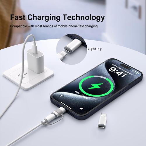 2 Pack Lightning to USB C Adapter for iPhone 15/16/16 Pro Max/Plus,Samsung S24,Support Charging & Data Transfer,Type C Charger Connector Cable,Lightning Female to USB C Male Adapter,Not for Audio
