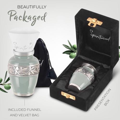 Handmade 2.9 Keepsake Urn with Premium Gift Box & Funnel - A Small Urn for Ashes for Women & Men - Beautifully Presented Small Urns for Human Ashes Keepsake Size (Olive Rest Color)