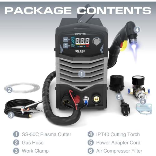 Plasma Cutter, Non-Touch Pilot Arc 50Amps Non-High Frequency Plasma Cutting Machine with Large LCD Display 110/220V Dual Voltage IGBT Inverter 4/5 Inch Max Cut 2T/4T, for Beginners DIY