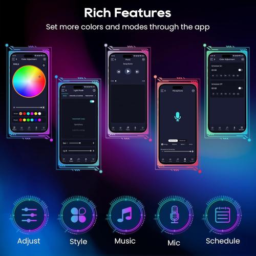 3.28Ft RGB IC LED Neon Rope Lights, USB Powered Music Synchronized Flexible LED Strip Lights, App/Remote Control Waterproof LED Neons Light, Used for Bedroom, Gaming, Party, Indoor and Outdoor.