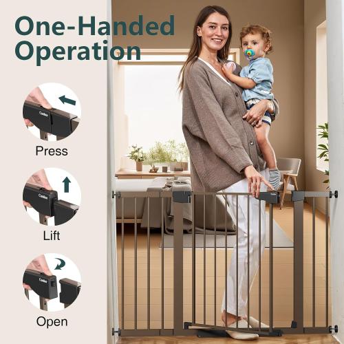 Cumbor 29.7-48 Baby Gate for Stairs, Mom's Choice Awards Winner-Dog Gate for Doorways, Auto Close Safety Pet Gate for Dogs Indoor, Easy Install Pressure Mounted Child Gate with Walk Thru Door, Brown