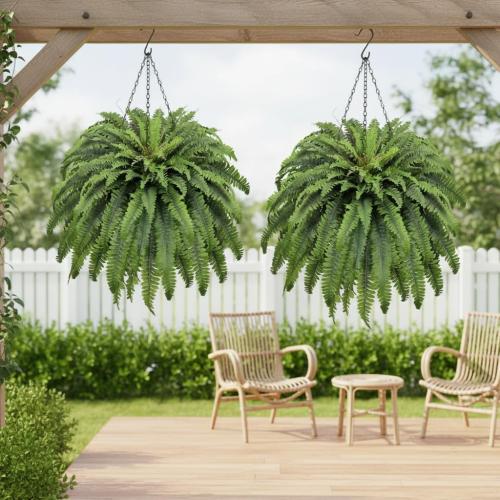 50 Fake Ferns Artificial Plants Large, 98 Fronds 2 Artificial Ferns for Outdoors and Indoors, Suitable for Planter Garden Porch Office Decor