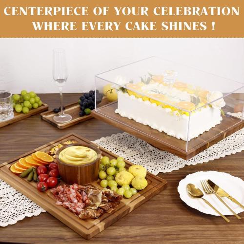 17 Acacia Wood Cake Stand with Lid, 2-in-1 Rectangular Charcuterie Board & Dessert Display, Shatterproof Acrylic Cake Dome Cover for Freshness, Charcuterie Platter for Weddings, Parties