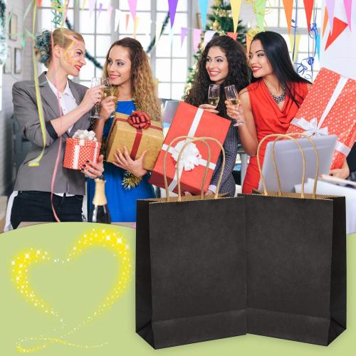 COLOR PINK ❗ ❗ HavrePac 100 Pack 5.9x3.15x8.26 inch Small Gift Bags, Kraft Black Bags with Handles Bulk for Birthday Party Favors,Gift Paper Bags,Retail Shopping Business Goody Craft Gift Bags