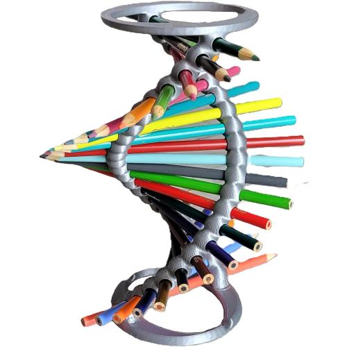Znet3D Double Helix DNA Desk Organizer - Durable Pencil Holder for 23 Pencils | Ideal Gift for Teachers, Students, and Science Enthusiasts (Silver)