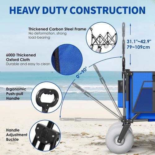 Beach Wagon with Big Wheels for Sand - 450lbs Load Heavy Duty Wagons Carts Foldable with 9 All Terrain Inflatable Tires, Collapsible Beach Cart for Grocery Shopping Garden Sports Camping Outdoor
