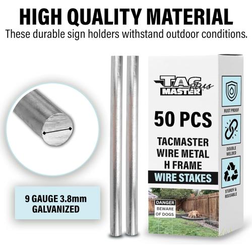 Tacmaster Wire Metal Yard and Sign H Stakes – Durable Blank Lawn Sign Posts for 4mm Corrugated Panels, Real Estate Signs, Waterproof and Wind Resistant, Ideal for Outdoor Use, 30x10 – 50 Pack