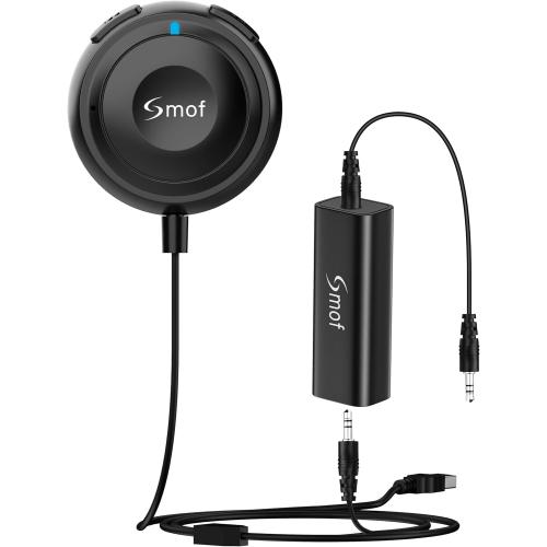 Bluetooth Car Adapter, 3.5mm Aux Bluetooth Adapter for Car/Home Stereo/Speakers, Blue-Tooth Audio Receiver with Ground Loop Noise Isolator, Hands-Free Calls, Dual Connection, 3.5mm AUX Input