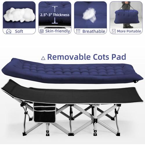 Fragess Portable Camping Cot, Sleeping Cot for Adult, 28 Extra Wide Heavy Duty Folding Cot Max Load 600LBS with Thick Mattress, Portable Camping Bed for Camp Outdoor/Office, Home Nap (Blue)