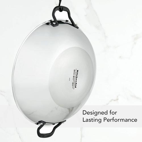 KitchenAid 5-Ply Clad Polished Stainless Steel Wok, Induction Compatible, Dishwasher Safe, 15 Inch Open Stir-Fry Pan