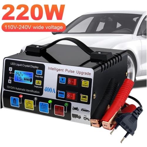 400A Smart Car Battery Charger - 220W Heavy Duty 12V/24V Fast Charging with Self-Stop Function(US Plug)