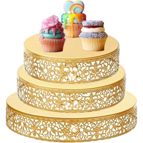 Gold Cake Stand Set - 3 Pcs Metal Cupcake Holders for Dessert Table Round Gorgeous Dessert Display Stands Trays Set for Wedding, Birthday, Tea Party (8, 10, 12 Inch)