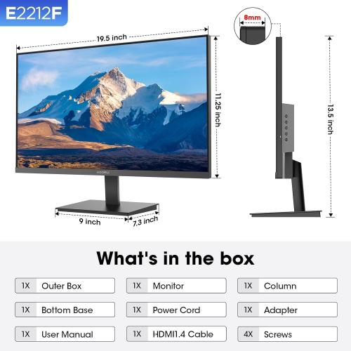 KOORUI Size 22 Inch Computer Monitor Full HD 1080P 100Hz PC Gaming Screen VA Panel Ultra-Slim Display 3000:1 Contrast Ratio with Adpitive Sync (HDMI/VGA/VESA Compatible 100x100mm/Audio Out), Tilt, Black