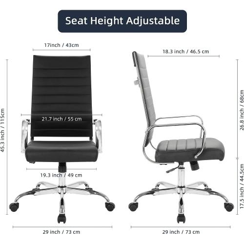 LANDSUN Home Office Chair Ribbed Leather High Back Executive Swivel Computer Desk Chairs with Wheels and Armrests Soft Padded Adjustable Height Modern Conference Task Black