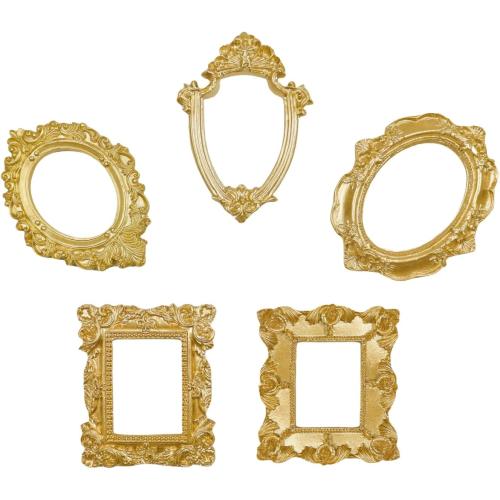 Mini gold frames Mini frame Small Picture Frames Magnetic Picture Frames for Refrigerator Vintage Picture frames Antique Vintage gold frame Jewelry Display Photo Frame Christmas Decor(5pcs，Gold)