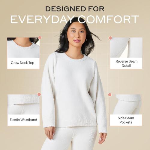 Luvamia Marshmallow Reverse Seam Crew Neck Lounge Set for Women Ultra Soft 2 Piece Loungewear with Bracelet Sleeve Top small