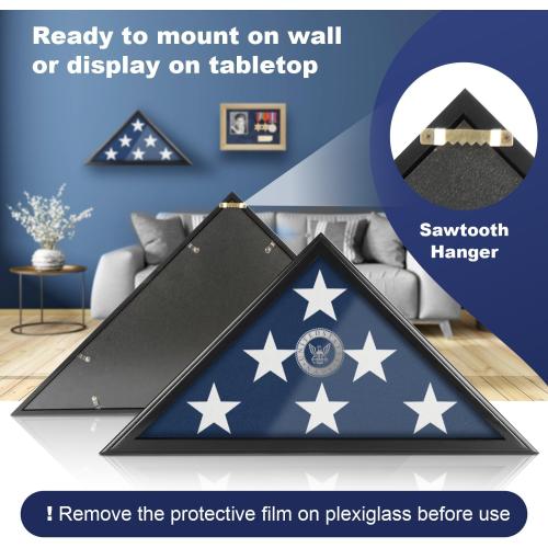 Flag Display Case for Burial Flag, 9.5x5' Folded Flag Case for Burial Flag, Wooden Flag Box Display Case with Wall Mount, Flag Holder for Veteran Burial Flag Display Case, Military Flag Frame (Black)