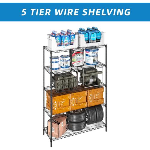 Guan River 5-Shelf Adjustable Metal Shelf Wire Shelving Unit Heavy Duty Storage Rack Display Shelf for Office,Kitchen,Bedroom,Bathroom,Laundry,Pantry Basement,Garage(Black,48 L x 18 W x 72 H)