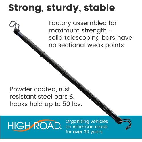High Road One Piece Carbon Steel Telescoping Clothes Bar for Car or Truck | Car Clothes Hanger Bar With Solid Metal Hangers Expands To 62 - One Size Fits All, No Assembly Clothes Rod for Car