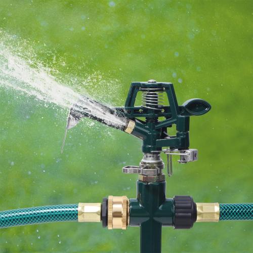 2 Pack Impact Sprinkler Head on Metal Step Spike, Heavy Duty Zinc Alloy Lawn Sprinkler, Adjustable Coverage Nozzle on Sturdy Spike Base, 360 Degree Large Area Irrigation, Green