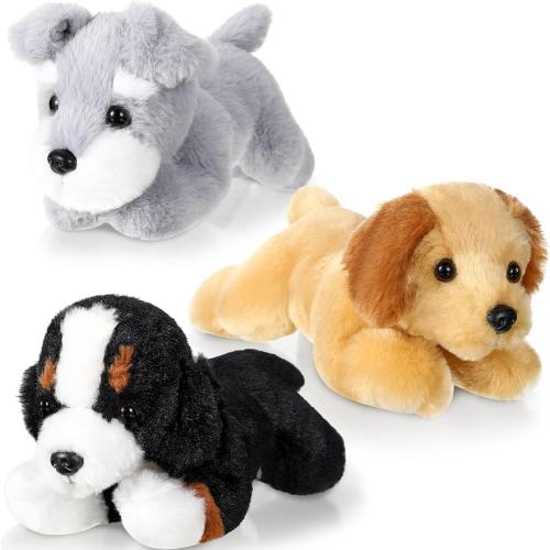 Skylety 3 Pcs 7.87 Inches Plush Dog Pillow Toy Set - Fluffy Puppy Soft Toys for Christmas, Girls, Baby, Kids, Party Favor, Birthday, Home Decor (Mountain Dog, Schnauzer, Labrador)
