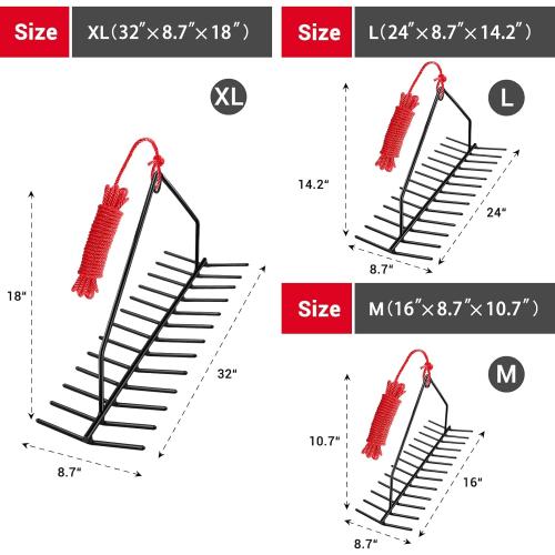 32 Aquatic Weed Rake, No Assembly Required, 8.6 Steel Rod Lake Weed Cutter, One-Piece Welding, Lake Weed Rake for Pond Beach Landscaping, Perfect Tie Hole, 30ft Thicker Rope and Net, Black.