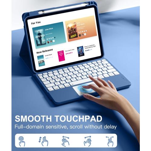 Harvopu Compatible for iPad 11th 10th Generation Case with Keyboard, Folio Cover with Pencil Holder, Multi-Touch Trackpad, 7 Color Backlit, Detachable Keyboard for iPad (A16) 11th/10th Gen (Navy Blue)