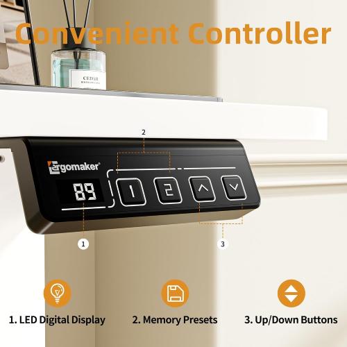 ERGOMAKER Electric Standing Desk, 31.5 x 23.6 Height Adjustable Sit Stand Desk with Splice Board for Home Office, Computer Desk Memory Preset (White Frame, White Desktop)