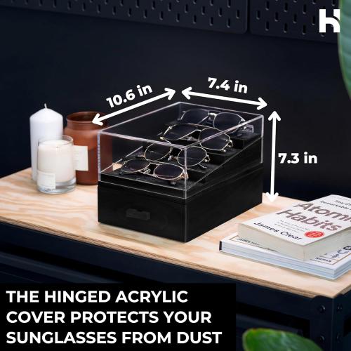 Holme & Hadfield Premium 6-Slot Sunglasses Organizer – Beautiful 360° Views – Handcrafted Wooden Sunglasses Display Case for Multiple Glasses – Luxurious Christmas Gift