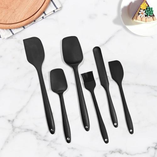 6 Pieces Silicone Spatula Set, Rubber Spatulas Silicone Heat Resistant Spatula Set for Kitchen Use, Food Grade Rubber Spatula with Ergonomic Grip, Cooking, BPA Free Dishwasher Safe(black)
