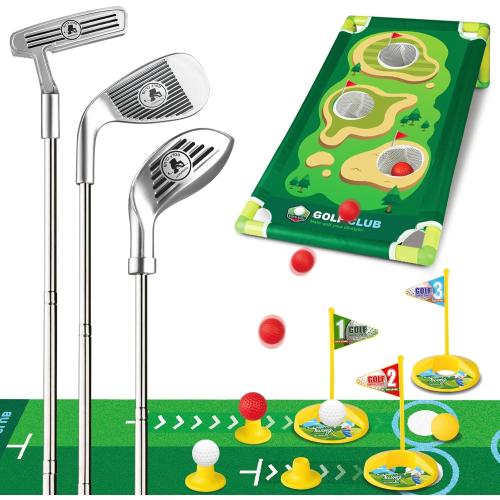 Toddler Golf Set for Boys Girls 3-6, Retractable Kids Golf Clubs with Cornhole Board & Putting Mat, Outdoor Indoor Sports Training Toy for Birthday Gifts