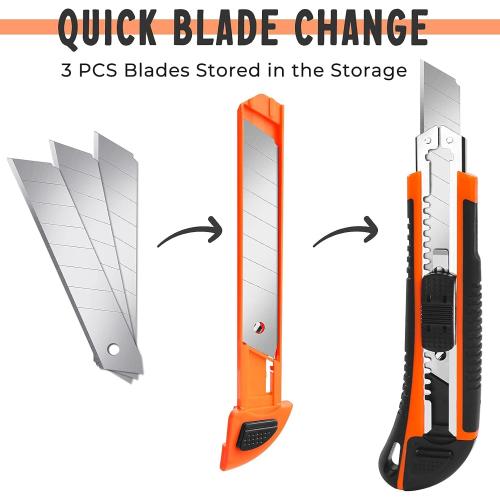 3-Pack Box Cutter Utility Knife | Ultra Sharp Blade with Anti-Slip Rubber Handle | Exacto Cutter for Leather, Rubber & Cartons