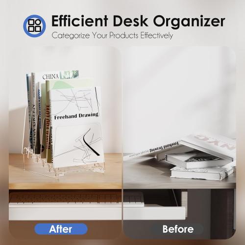 MaxGear Desk File Organizer, 5-Section Vertical Acrylic Filing Folders Holder Stand, Clear Incline Document Organizer Sorter Rack for Office School Home