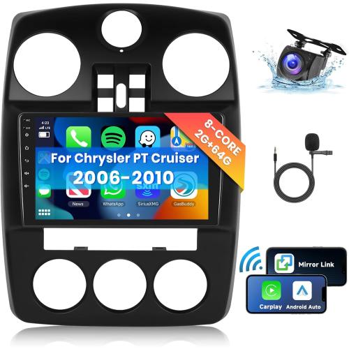 [8 CORE 2G 64G] Car Radio for Chrysler PT Cruiser 2006-2010 with Wireless Carplay/Android Auto, 9 Inch Android 13 IPS Touch Screen Car Stereo, Bluetooth, GPS Navi, WiFi, SWC, DSP   Backup Camera
