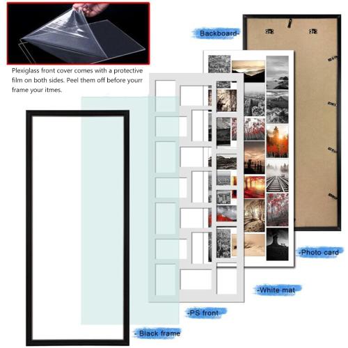 QUTREY 20 Opening 4x6 Collage Picture Frame Set of 2, 18.1x41.3 inches Black Multiple Frames Display 4 by 6 inch Photos with Mat for Wall Hanging