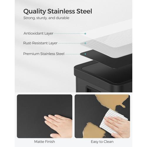 SONGMICS Motion Sensor Trash Can, Gallon Automatic Kitchen Garbage Can with Stay-Open Lid, Soft Close, Stainless Steel, 15 Trash Bags Included, Ink Black ULTB630B68