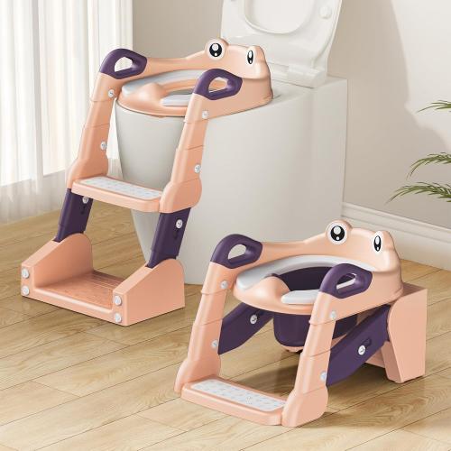 Pink Potty Training Seat, Toddler Toilet Seat for Little Boys Girls, Potty Training Toilet with Urinals, Toddler Step Stool Ladder and Splash Guard (Pink)